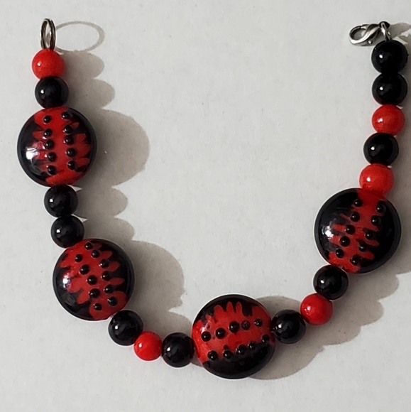 Vintage lampwork beads spider black widow bracelet AMAZING Czech - Picture 9 of 10